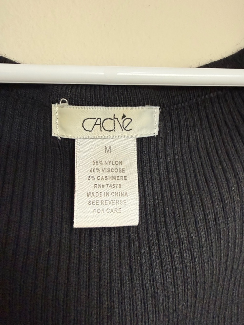 Cache Black Knit Ribbed Cashmere Blend Tank Top Beaded Neckline Medium - Picture 3 of 4